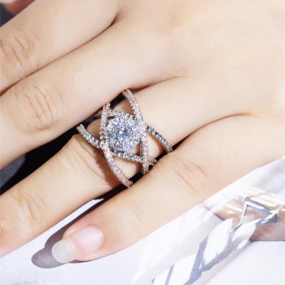 925/18k Rose Gold Diamond Criss Cross Ring